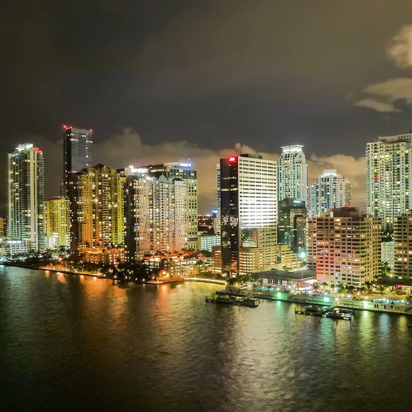 Miami skyline illuminated after dark